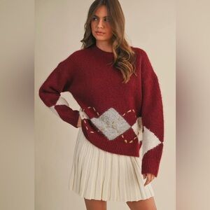 🆕❤️RED ARGYLE SWEATER